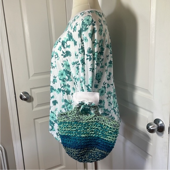 Handmade Basket Organization Green Blue Crochet Decor Hand Crafted Chunky Knit - Picture 15 of 17